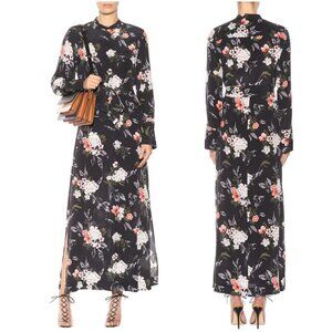 Equipment Britten Silk Floral Maxi Shirt Dress XS charcoal dark gray long sleeve